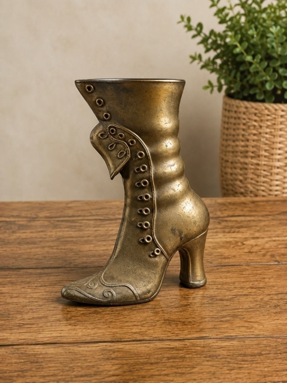 Vintage Style Bronze Victorian Boot Vase